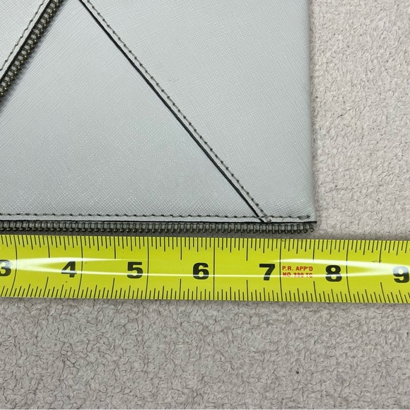 Rebecca Minkoff Saffiano Leather Envelope Zipper Trim Pouch Clutch-Gray-Designer - Picture 10 of 10